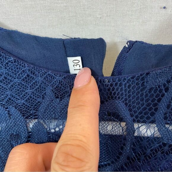 New without tags Girls Navy Blue Lace and Tulle Flower Girl Dress Size 9 - Picture 6 of 10